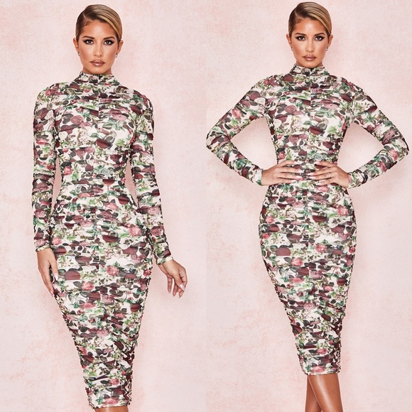 HOUSE OF CB 'Roseanne' Vintage Floral Ruched Midi Dress - Picture 2 of 5